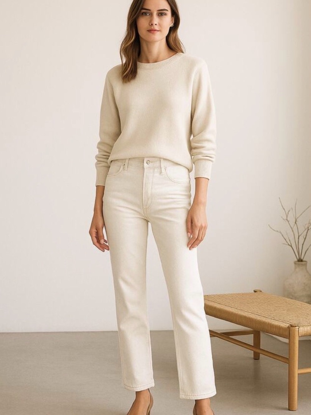 AGOLDE High-Rise Straight Jeans in Cream